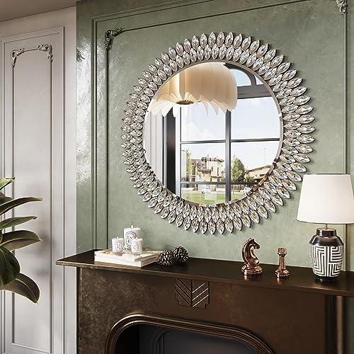 32" Jeweled Luxury Round Decorative Wall Mirror