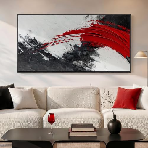 Extra Large Framed Red Black White Abstract Wall Art for Living Room