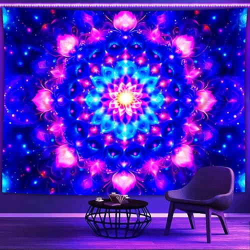 Blacklight Mandala Tapestry for Bedroom