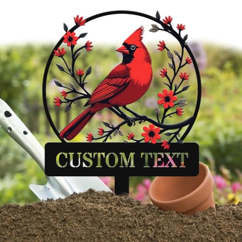 Personalized 12in Name Garden Cardinal Metal Signs with Stake
