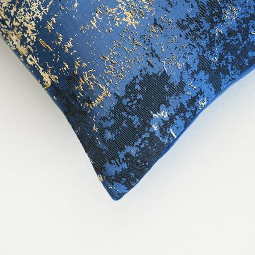 Navy Champagne Metallic Jacquard Throw Pillow Cover 18x18 Velvet Back Modern Glam Sofa Decor
