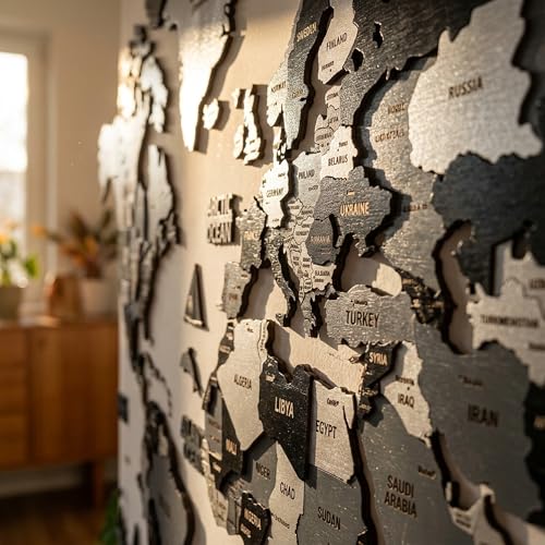 3D Wooden World Map Wall Art