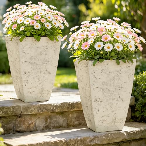 Autodaya Resin 19" Tall Planters Set of 2 Plant Pots (2 Count)