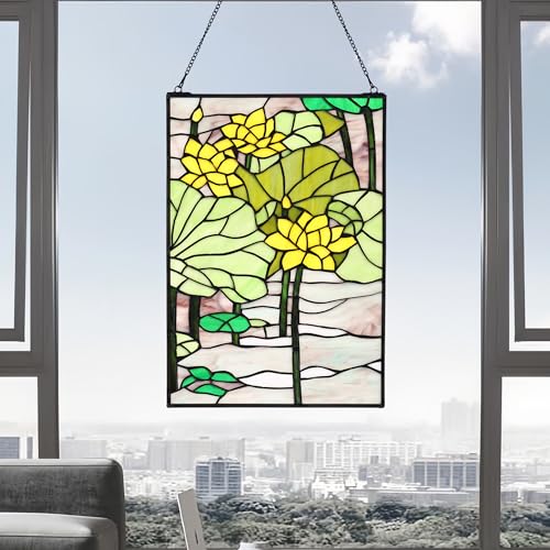 Stained Glass Window Hanging 16" H x 11" W Tiffany Style Rectangular Window Panel Suitable for Living Room Bedroom Kitchen Window Decoration Hangings with Chain