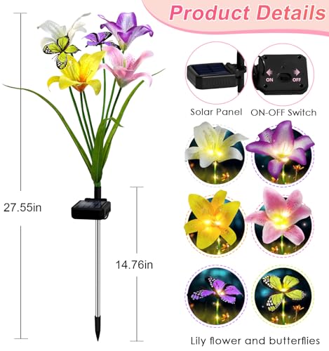 Solar Garden Lights Outdoor 4 Pack Lily Lights with Butterflies (4 Count)