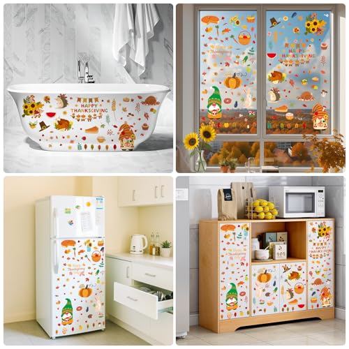 Thanksgiving Fall Window Clings for Glass Windows (9 Count)