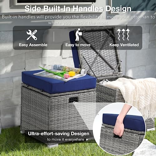 2 Piece Outdoor Patio Ottoman with Storage