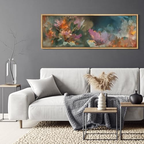 Large Framed Canvas Print Wall Art Colorful Abstract Floral Antique Retro Fine Art Illustrations Decorative Colorful for Bedroom