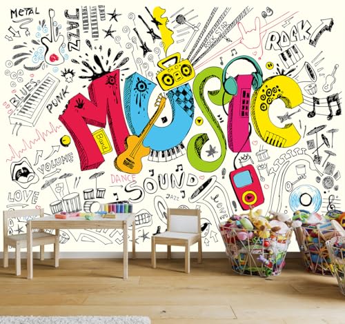 Music Graffiti Wallpaper Fan Guitar Drums Large Wall Mural