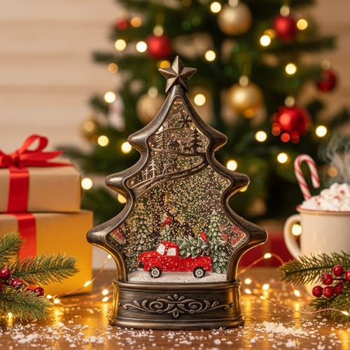 Christmas Snow Globe Lantern Water Glittering Christmas Tree with Red Truck