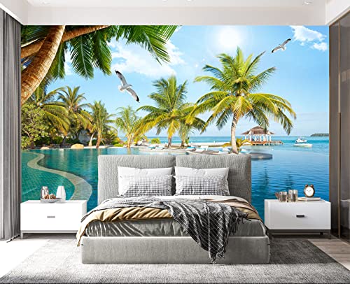 Palm Trees and Blue Sky Summer Island wall Mural Wallpaper for Bedroom 137" x 100" (95.12 Sq Ft)