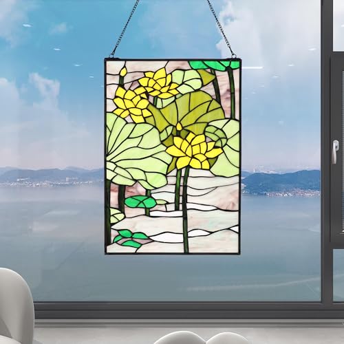 Stained Glass Window Hanging 16" H x 11" W Tiffany Style Rectangular Window Panel Suitable for Living Room Bedroom Kitchen Window Decoration Hangings with Chain
