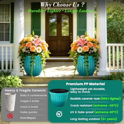Autodaya 15" Large Planters For Outdoor Plants Set Of 2 Plastic Flower Pots (2 Count)