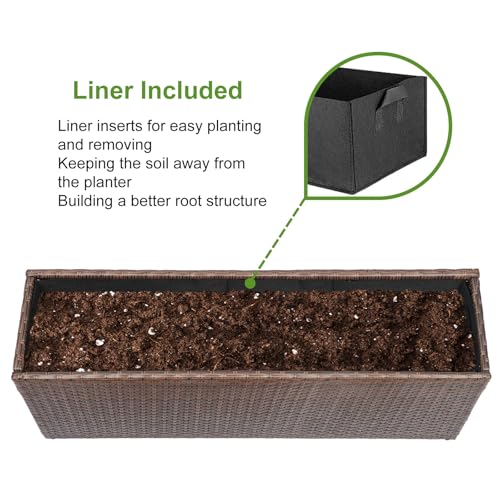 Large Rectangular Block Planter Box Handmade Wicker Tall Planters for Outdoor Plants with Removable Liners Modern Planter for Indoor Outdoor Patio Deck