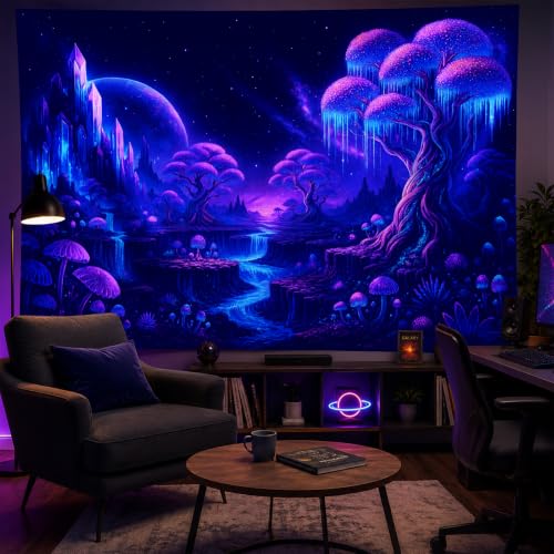 Blacklight Tapestry Fantasy Forest Wall Hanging 78 x 59 Inch