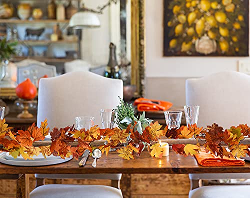 2 Pack Fall Maple Leaf Hanging Vine Garland Artificial Autumn Foliage Thanksgiving Decor for Home Wedding Fireplace Party Christmas (2 Count)