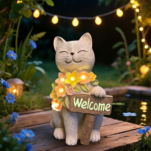 Solar Cat Garden Statue for Outdoor Decor