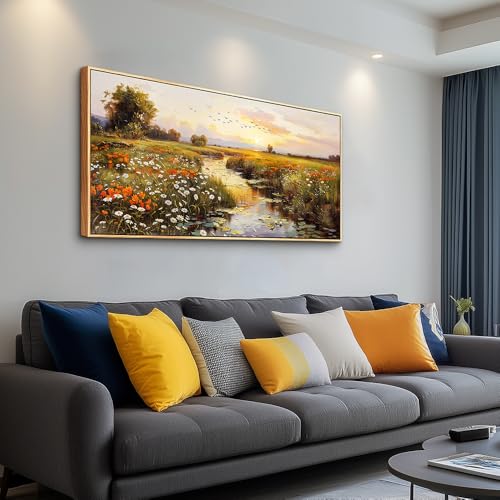 Large Canvas Wall Art For Living Room Wall Decor For Bedroom Watercolour Painting Office Decoration Countryside Sunrise Scenery Wall Picture Home Decor Ready To Hang 30x60 In Wood Framed