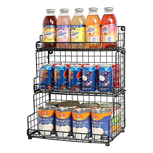 Stackable Wire Basket 3 Tier Countertop& Wall Mounted Metal Storage Basket for Kitchen Pantry Cabinet