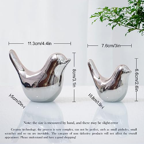 Silver Birds Statues Home Decor Modern Style Decorative Ornaments for Silver Table Decor Living Room (2 Count)