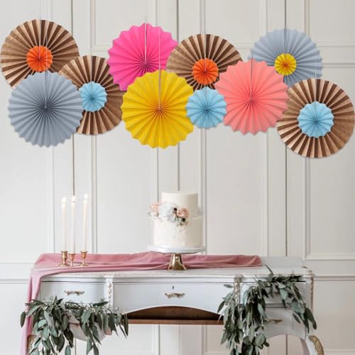 Brown Party Decorations 16in Brown Hanging Paper Fans Set DIY 6Pcs (30 Count)