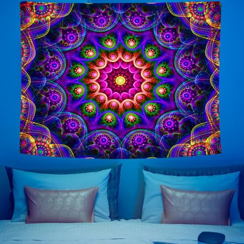 Blacklight Trippy Mandala Tapestry