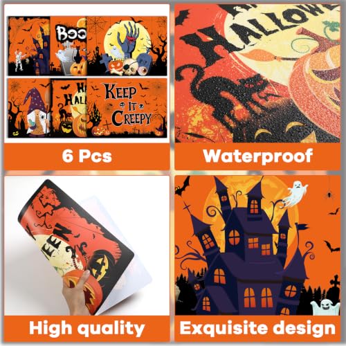 Halloween Plastic Placemats Set of 6 Orange Table mats 17×13×0.04in (6 Count)