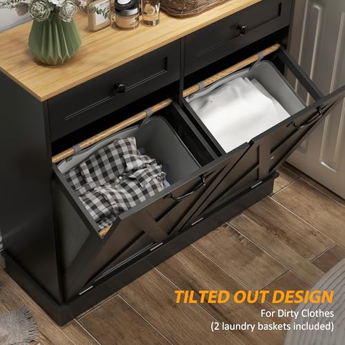 Tilt Out Laundry Hamper Cabinet with 2 Removable Baskets