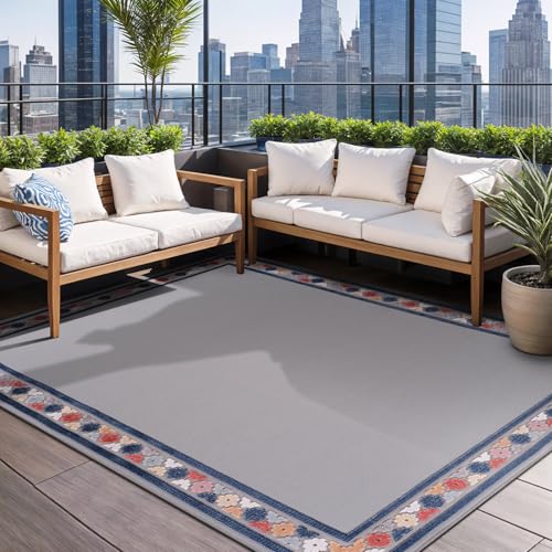 Outdoor Rug 6x9 Modern Bordered Area Rugs for Indoor and Outdoor Patio Easy to Clean Non Shedding Living Room Porch Garden Washable Outside Carpet