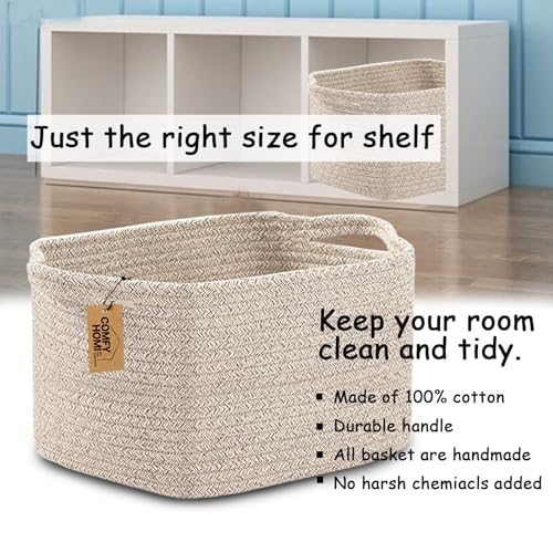 Cotton Rope Woven Basket with Handles for Shelves