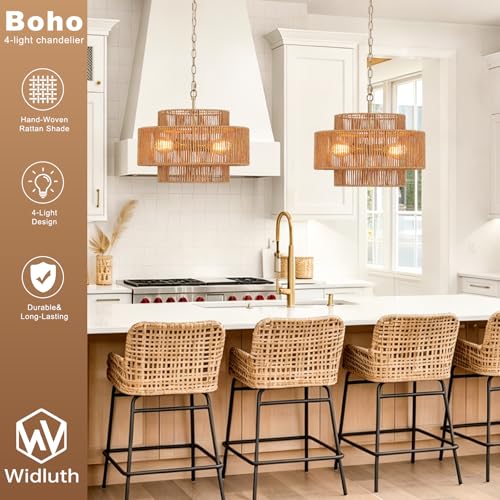 17.7" Gold Rattan Chandelier