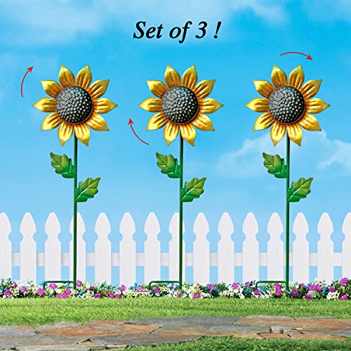 Set of 3 Metal Sunflower Garden Stakes