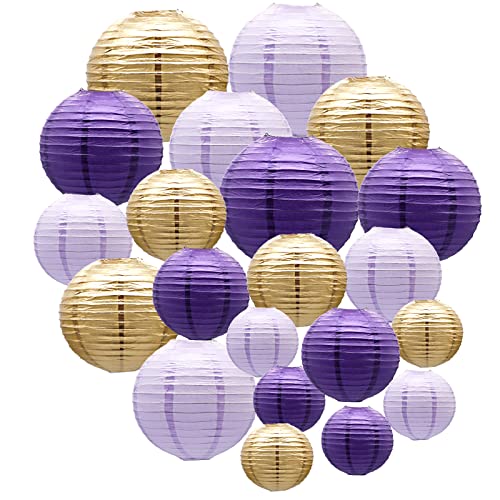 21 Pack Purple Gold Hanging Paper Lanterns Decorative (21 Count)