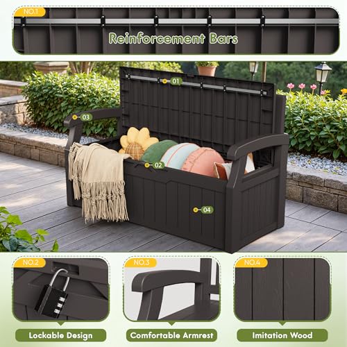 80 Gallon Storage Bench Outdoor Deck Box with Armrest (705.6 Ounce)