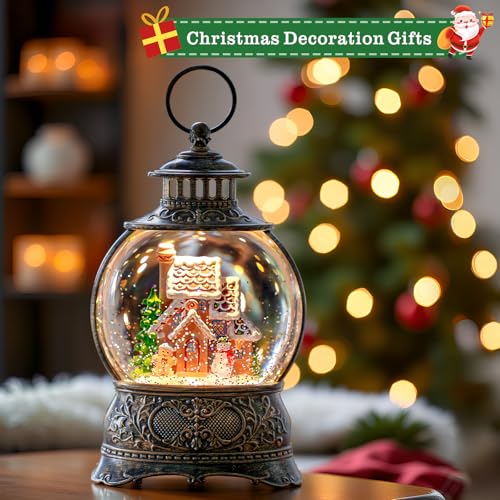 Christmas Snow Globes Christmas Water Lantern with Gingerbread Man & Snowman