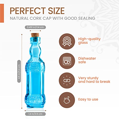 Small Blue Vintage Glass Bottles with Corks (12 Count)