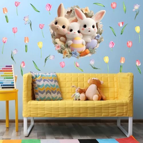 Large 3D Easter Bunny Wall Stickers (26 Count)
