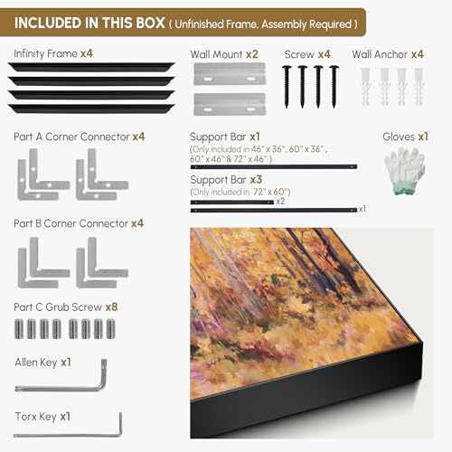 46"x72" Extra Large Framed Wall Art Golden Autumn Forest Path with Vibrant Foliage for Home Living Room Bedroom Decor
