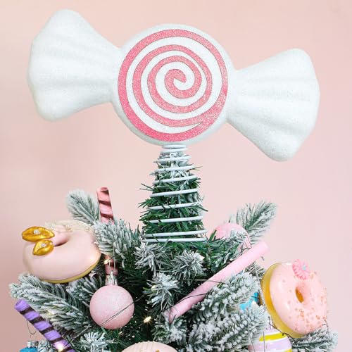 Pink White Christmas Tree Topper Decor