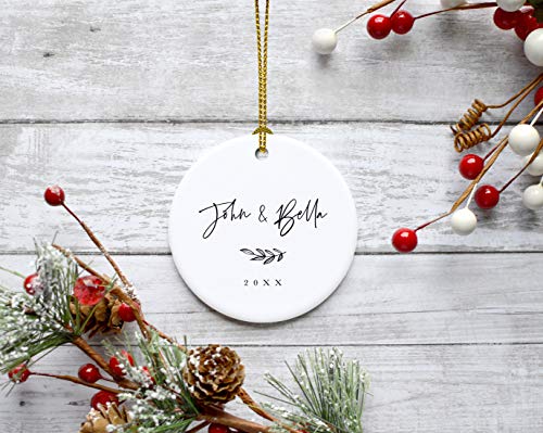 Personalized Round Ceramic Porcelain Christmas Tree Ornament Engagement Keepsake Collectible Gift