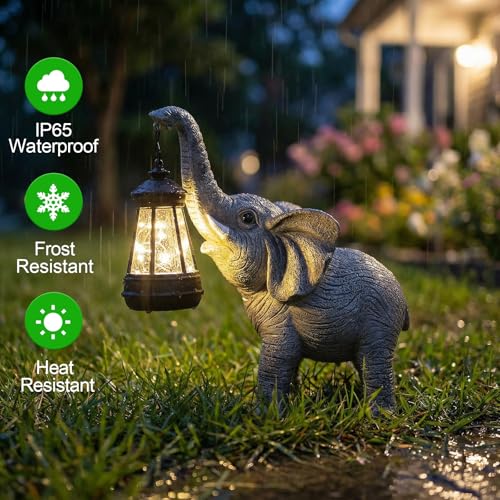 Solar Garden Statue Lights Elephants Figurine with Solar Lantern
