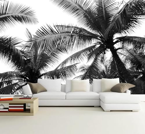 Black Palm Tree Wallpaper Tropical Plant Leaf Mural for Bedroom