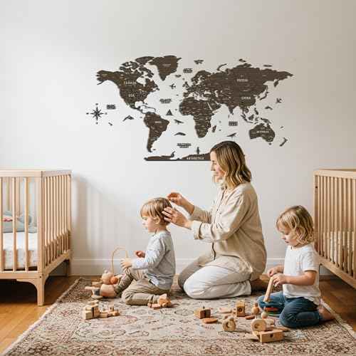 Multilayer 3D Wooden World Map