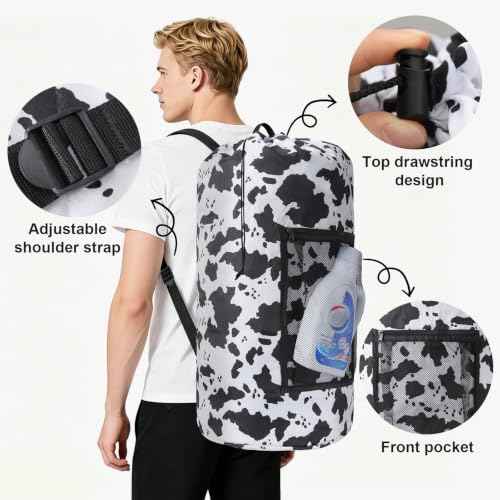 Laundry Bag Backpack Durable Laundry Bag with Shoulder Straps and Mesh Pockets Portable Laundry Hamper Dirty Clothes Bag for College