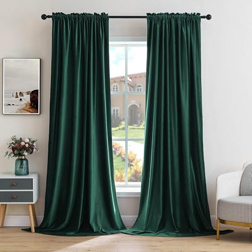 Dark Green Blackout Velvet Curtains Drapes 72 Inch Long 52"x72" (2 Count)