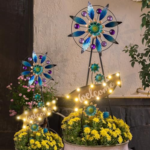 Solar Metal Wind Spinner Garden Stake Mom Gift 26"