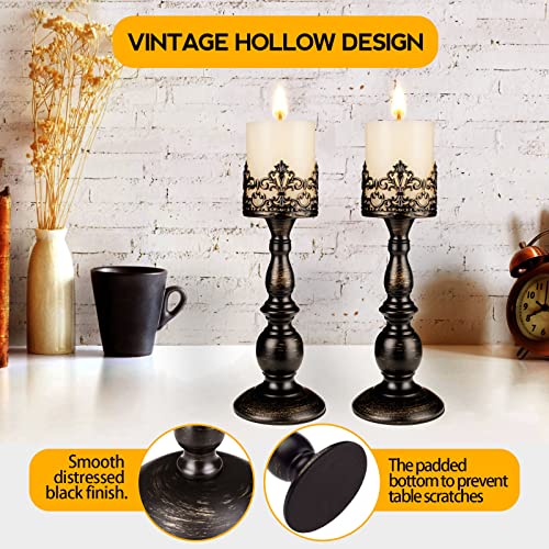 Candle Holders for Pillar Candles Gothic Distressed Black Vintage Tall Candle Holders Set of 2 Decorative Large Table Centerpieces Candle Stand Decor (2 Count)