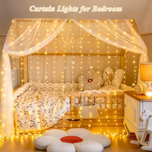 USB Plug in Curtain Lights 200 LED with 8 Modes (6.5 Foot)