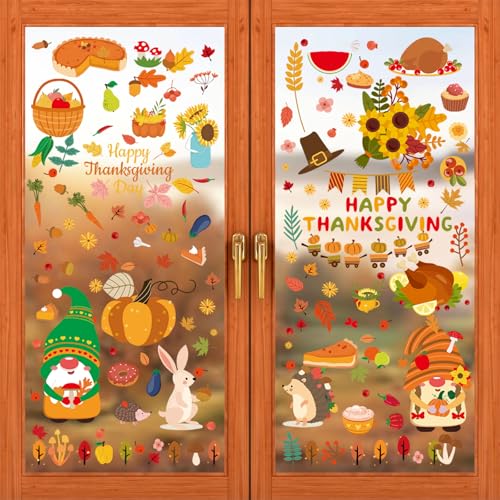 Thanksgiving Fall Window Clings for Glass Windows (9 Count)