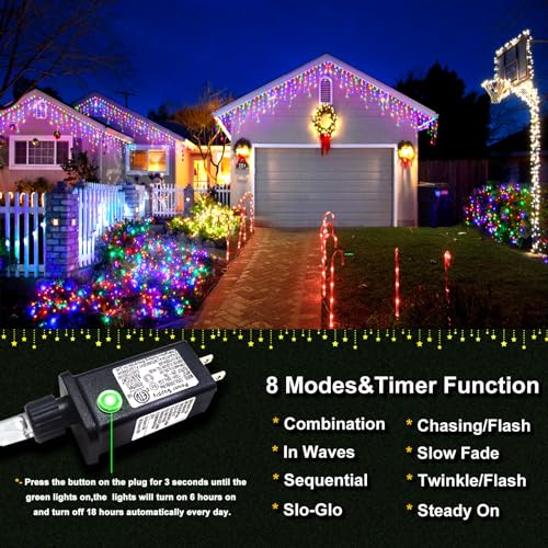 33FT Icicle Lights for Outside 400 LED Multicolor Christmas Lights